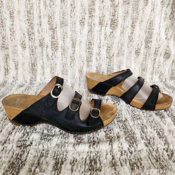 Dansko "Tarin" Leather Strappy Wedge Sandal Black | Women's Size 40 EU 9.5 10 US - Picture 8 of 12